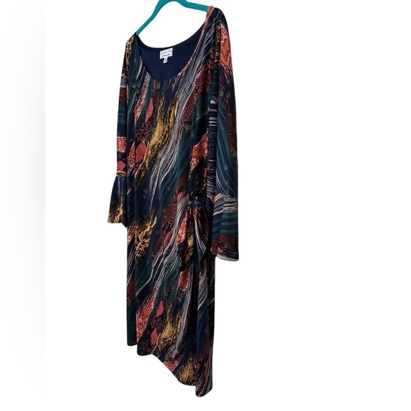 Signature by Robbie Bee Multicolor w Gold Tie Knot Dress Bell Sleeves Si… - Picture 3 of 17